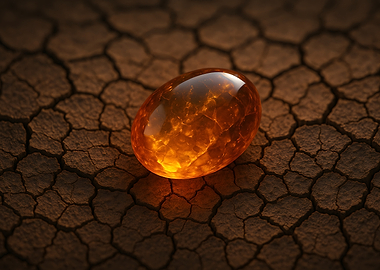 Amber Stone on Cracked Earth