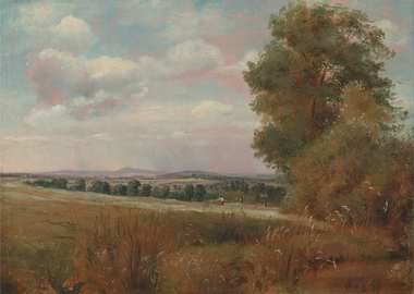 Pastoral Landscape Painting with Cloudy Sky