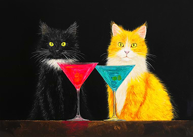 Cats with Cocktails Painting