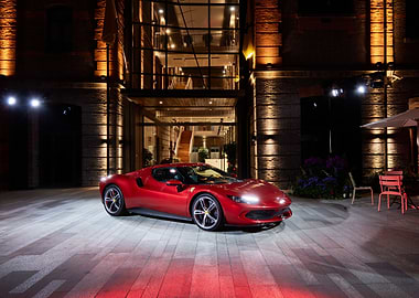 Red Ferrari in Urban Setting
