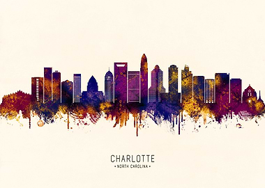 Charlotte North Carolina Skyline Watercolor Art