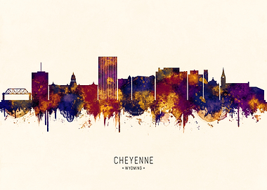 Cheyenne Wyoming Skyline Watercolor Art