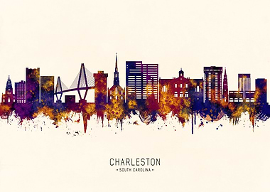 Charleston South Carolina Skyline Watercolor