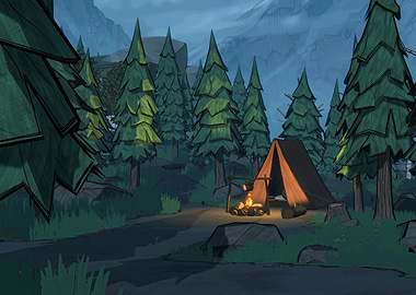 Camping in the Forest at Night