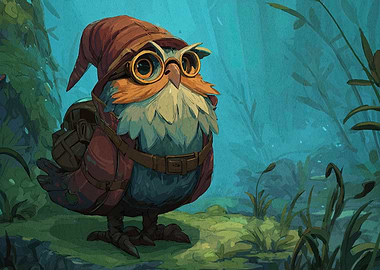 Whimsical Owl Character in Forest Setting