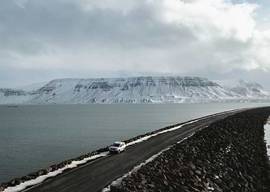 Car on Road in the Westfjords in Iceland