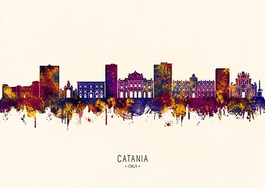 Catania, Italy Skyline Watercolor