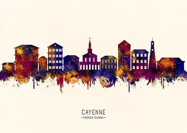 Cayenne French Guiana Skyline Watercolor