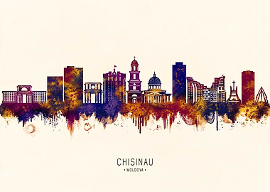 Chisinau Moldova Skyline Watercolor Art