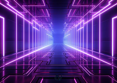 Neon Synthwave Lit Futuristic Corridor