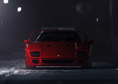 Red Ferrari F40 in the Rain