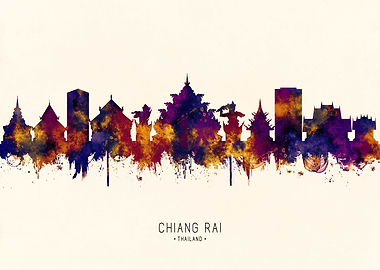 Chiang Rai Thailand Watercolor Skyline