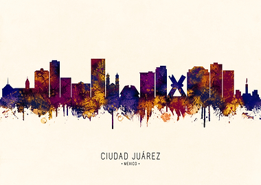Ciudad JuƔrez Skyline Watercolor Art