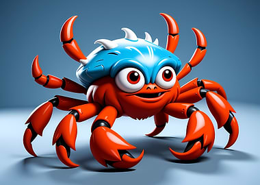 Cartoon Crab Character with Blue Shell