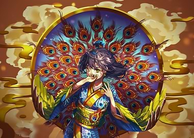 Girl with Peacock Feather Background