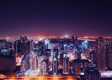 night cityscape with illuminated buildings