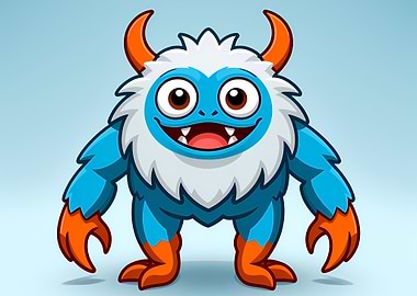 Cartoon Monster with Horns and Fur