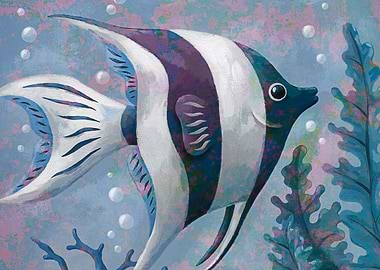 Angelfish in Blue Underwater Scene