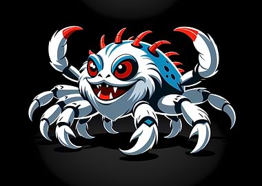 Cartoon Monster Crab with Red Accents