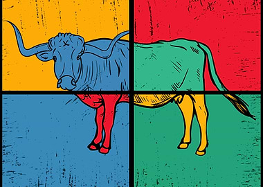 Artistic Longhorn Cow Lover Men Colorful Longhorn Cow