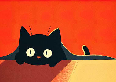 Cartoon Black Cat Peeking