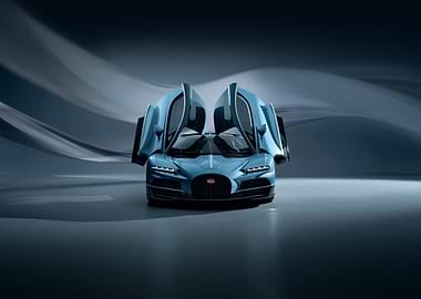 Blue Bugatti Chiron with Open Doors