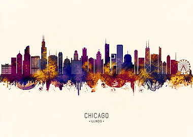 Chicago Skyline Watercolor Art Print