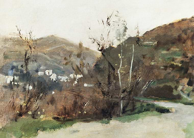 Landscape Painting with Hills and Trees