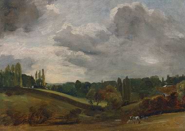 Landscape Painting with Cows and Cloudy Sky