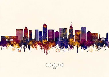 Cleveland Ohio Skyline Watercolor Art