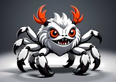 Cartoon Spider Monster with Orange Antlers