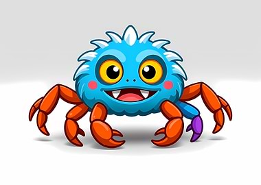 Cute Blue Monster Cartoon Character