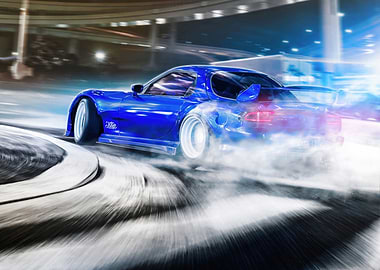 Blue Sports Car Drifting