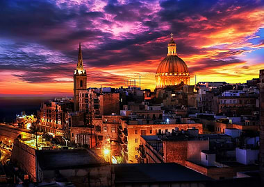 Valletta Skyline in Malta at Sunrise