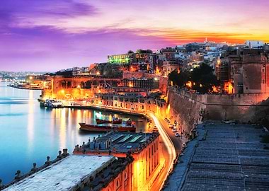 Valletta Grand Harbour in Malta at Dusk