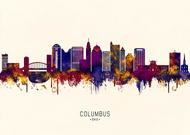 Columbus Ohio Skyline Watercolor