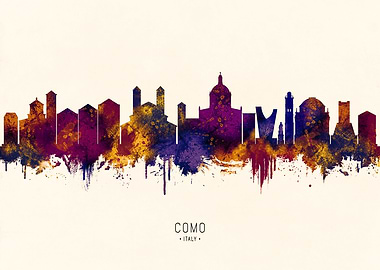 Como, Italy Skyline Watercolor Silhouette