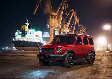Red Mercedes-Benz G-Class at Night