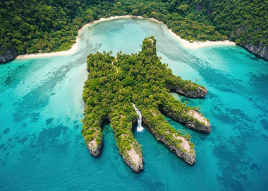 Hand-Shaped Tropical Island Aerial View