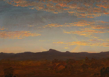 Sunset over Mountain Landscape Painting