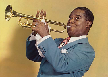 Louis Armstrong playing the trumpet
