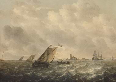 Seascape with Sailing Boats and City