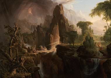 Dramatic Landscape Painting with Light Rays