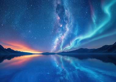 Aurora Borealis over Calm Water