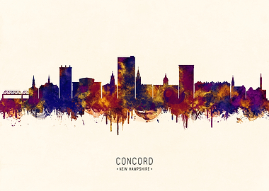 Concord New Hampshire Skyline Watercolor