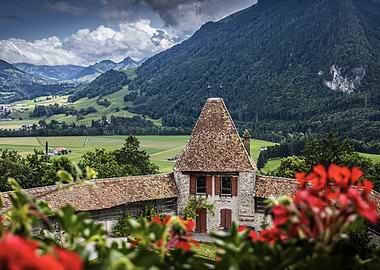 Scenic Gruyères Castle View with Mountain Backdrop
