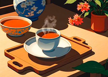 Still Life with Tea and Flowers