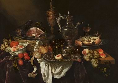 Elaborate Still Life with Food and Silverware