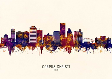 Corpus Christi Texas Skyline Watercolor