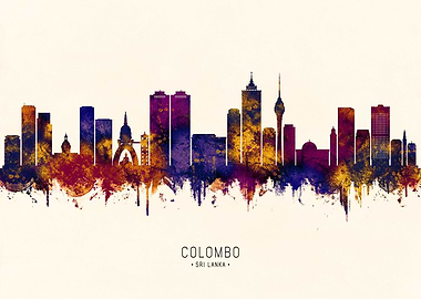 Colombo Sri Lanka Skyline Watercolor